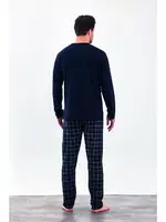 Uzun Kollu Yazlık Kareli Düğmeli Penye Erkek Pijama Takımı Estiva 25288 Lacivert detay görünüm