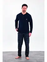 Uzun Kollu Yazlık Kareli Düğmeli Penye Erkek Pijama Takımı Estiva 25288 Lacivert görsel 4