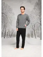 Uzun Kollu Yuvarlak Yaka Cepli Erkek Pijama Takım Doreanse 26K4595 Gri