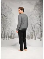 Uzun Kollu Yuvarlak Yaka Cepli Erkek Pijama Takım Doreanse 26K4595 Gri detay görünüm