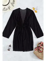 Uzun Önden Bağlamalı Plaj Elbisesi Pareo Kimono Angelsin MS 4363 Siyah Siyah farklı açı