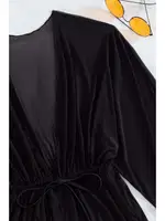 Uzun Önden Bağlamalı Plaj Elbisesi Pareo Kimono Angelsin MS 4363 Siyah Siyah görsel 4