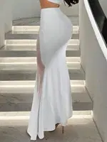 Uzun Transparan Detaylı Beyaz Seksi Kadın Elbise Pink Night 5509 Beyaz görsel 5