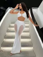 Uzun Transparan Detaylı Beyaz Seksi Kadın Elbise Pink Night 5509 Beyaz farklı açı