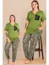 V Yaka Çepli Büyük Beden Yeşil Pijama Takımı Lady 11002