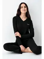 V Yaka Siyah Cepli Uzun Kollu Kadın Pijama Takımı Pierre Cardin PC9070-S Siyah