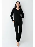 V Yaka Siyah Cepli Uzun Kollu Kadın Pijama Takımı Pierre Cardin PC9070-S Siyah detay görünüm