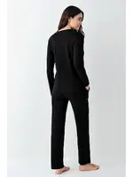 V Yaka Siyah Cepli Uzun Kollu Kadın Pijama Takımı Pierre Cardin PC9070-S Siyah görsel 4