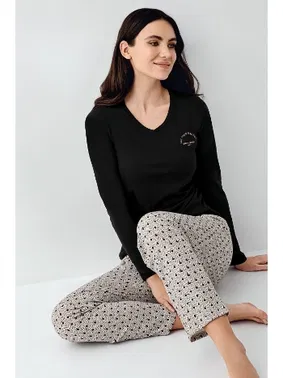 Pierre Cardin V Yaka Siyah Uzun Kollu Cepli Kadın Pijama Takımı Pierre Cardin PC9101-S