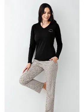 Pierre Cardin V Yaka Siyah Uzun Kollu Cepli Kadın Pijama Takımı Pierre Cardin PC9101-S - Alternatif Görünüm