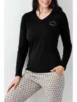 V Yaka Siyah Uzun Kollu Cepli Kadın Pijama Takımı Pierre Cardin PC9101-S Siyah farklı açı
