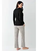 V Yaka Siyah Uzun Kollu Cepli Kadın Pijama Takımı Pierre Cardin PC9101-S Siyah görsel 4