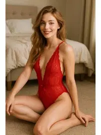 Venlisa V Yaka Transparan Dantel Fantazi Kadın Body Venlisa v2902