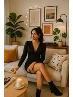 V Yaka Uzun Kollu Mini Elbise Venlisa 9402 Siyah görsel 6