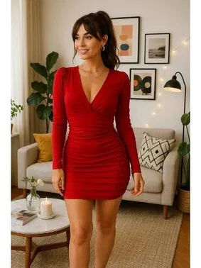 Venlisa V Yaka Uzun Kollu Mini Elbise Venlisa 9402 - Alternatif Görünüm