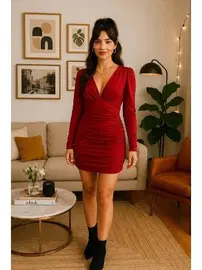 Venlisa V Yaka Uzun Kollu Mini Elbise Venlisa 9402