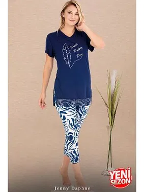 Lady V Yaka Viskon Kısa Kollu Desenli Kadın Pijama Takımı Lady 12084