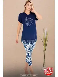 Lady V Yaka Viskon Kısa Kollu Desenli Kadın Pijama Takımı Lady 12084