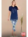 V Yaka Viskon Kısa Kollu Desenli Kadın Pijama Takımı Lady 12084
