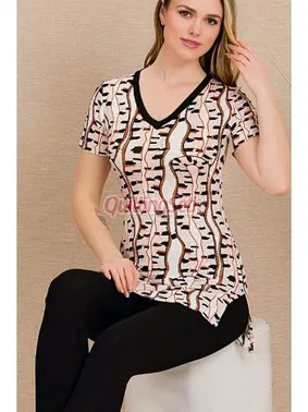 Lady V Yaka Yırtmaçlı Kısa Kollu Taytlı Pijama Takım  Lady 12486 - Alternatif Görünüm