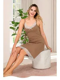 Lady Viskon Dantel Yaka İnce Askılı Kadın Tunik Gecelik Lady 5515
