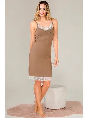 Lady Viskon Dantel Yaka İnce Askılı Kadın Tunik Gecelik Lady 5515 - Alternatif Görünüm