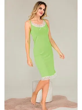 Lady Viskon Dantelli İp Askılı Midi Yeşil Kadın Tunik Gecelik  Lady 5510 - Alternatif Görünüm