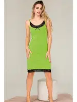 Viskon İnce Askılı Kenarları Dantel Kadın Tunik Gecelik  Lady 5530 Yeşil detay görünüm