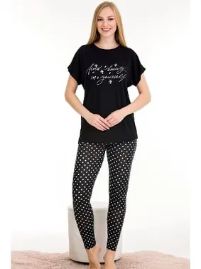 Lady Viskon Puantiyeli Bisiklet Yaka Kısa Kol T-Shirt Pijama Takımı Lady 12565 - Alternatif Görünüm