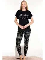 Viskon Puantiyeli Bisiklet Yaka Kısa Kol T-Shirt Pijama Takımı Lady 12565 detay görünüm
