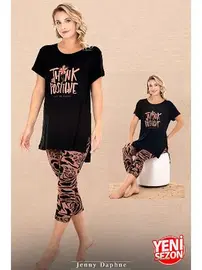 Lady Viskon V Yaka Kısa Kollu Yırtmaçlı Kapri Kadın Pijama Takımı Lady 12083