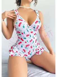 NightLight Vişne Desenli Fantezi Babydoll Nightlight 1047