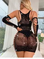 Eldivenli Taşlı Erotik Kadın Vücut Çorabı Vivaldy 4850 Görsel detay görünüm