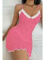 Yakası Dantel Minik Kalpli Askılı Kısa Gecelik Ruselin 5069 Pembe farklı açı