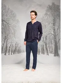 Doreanse Yakası Düğmeli Cepli Uzun Kollu Erkek Pijama Takım Doreanse 26K4599