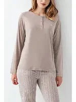 Yakası Düğmeli Çizgili Vizon Uzun Kollu Kadın Pijama Takımı Arnetta AR3425-S Vizon farklı açı