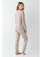 Yakası Düğmeli Çizgili Vizon Uzun Kollu Kadın Pijama Takımı Arnetta AR3425-S Vizon görsel 4