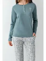 Yakası Düğmeli Desenli Uzun Kollu Cepli Kadın Pijama Takımı Arnetta AR3406-S Yeşil farklı açı