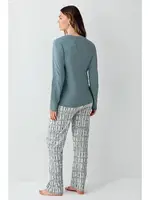 Yakası Düğmeli Desenli Uzun Kollu Cepli Kadın Pijama Takımı Arnetta AR3406-S Yeşil görsel 4