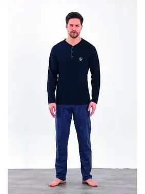 Estiva Yakası Düğmeli Desenli Uzun Kollu Düğmeli Penye Erkek Pijama Takımı Estiva 25287