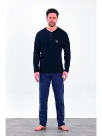 Estiva Yakası Düğmeli Desenli Uzun Kollu Düğmeli Penye Erkek Pijama Takımı Estiva 25287