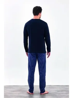 Estiva Yakası Düğmeli Desenli Uzun Kollu Düğmeli Penye Erkek Pijama Takımı Estiva 25287 - Alternatif Görünüm