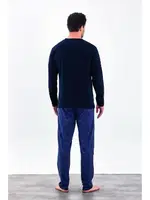 Yakası Düğmeli Desenli Uzun Kollu Düğmeli Penye Erkek Pijama Takımı Estiva 25287 Lacivert detay görünüm