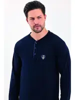 Yakası Düğmeli Desenli Uzun Kollu Düğmeli Penye Erkek Pijama Takımı Estiva 25287 Lacivert farklı açı