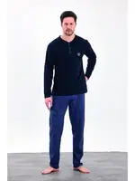 Yakası Düğmeli Desenli Uzun Kollu Düğmeli Penye Erkek Pijama Takımı Estiva 25287 Lacivert görsel 4