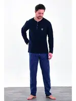 Yakası Düğmeli Desenli Uzun Kollu Düğmeli Penye Erkek Pijama Takımı Estiva 25287 Lacivert görsel 5