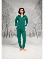 Yakası Fermuarlı Çiçek İşlemeli Kadın T-shirt Pantolon Takım Doreanse 26K4103 Yeşil