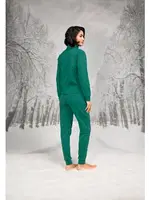 Yakası Fermuarlı Çiçek İşlemeli Kadın T-shirt Pantolon Takım Doreanse 26K4103 Yeşil detay görünüm