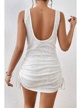 Angelsin Yandan Büzgülü Likralı Plaj Elbisesi Pareo Cover Up Kimono Angelsin MS4386 Beyaz - Alternatif Görünüm