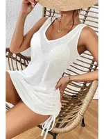 Yandan Büzgülü Likralı Plaj Elbisesi Pareo Cover Up Kimono Angelsin MS4386 Beyaz Beyaz farklı açı